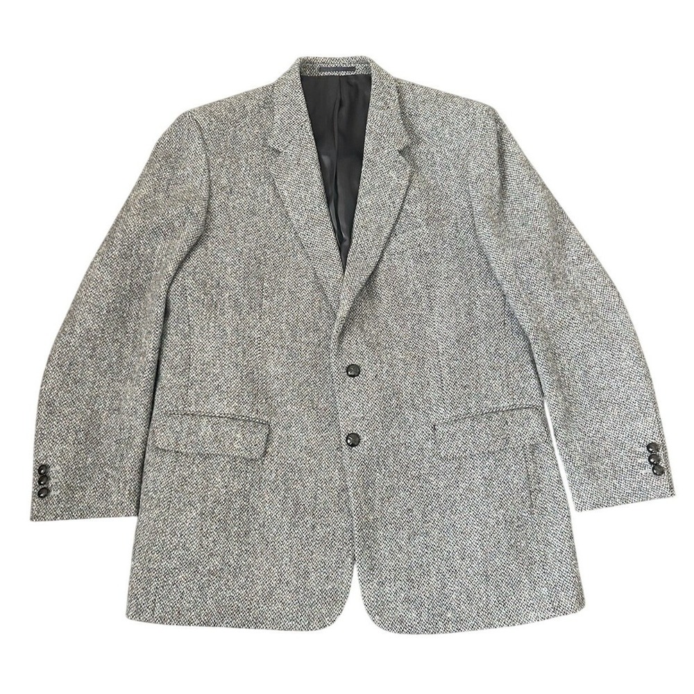 Harris Tweed Blazer Grey Mens 46 Long Herringbone Pure New Wool Sport Coat Dress